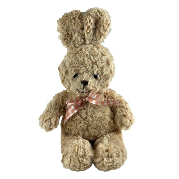 Dan Dee Collectors Choice Cream Easter Rabbit Plush Toy with Pink Plaid Bow - Picture 1 of 6